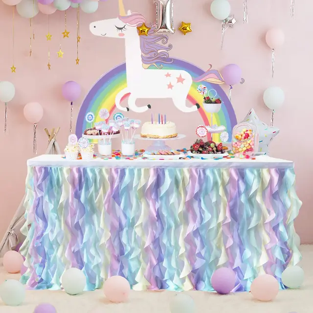 183x7 7CM tęczowa opaska jednorożec obrus Baby Shower syrenka Tulle Tutu obrus na płeć ujawnić urodziny wesele wesele