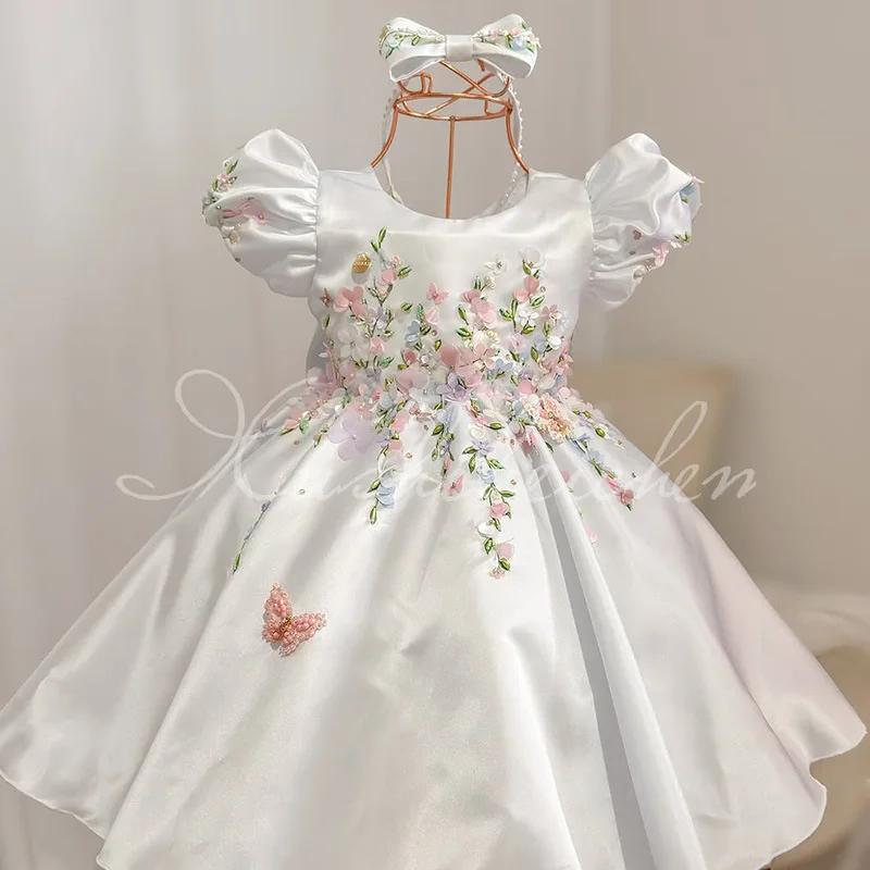 

Flower Girl Dress Kids Satin Tulle Wedding Guest Party Birthday Bridesmaid Communion Pageant Prom Ball Gown Maxi