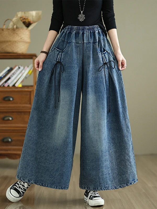 Cintura alta solta ajuste denim calças de perna larga com cinto retro cor blo casual drapey calças compridas para mulheres plus size