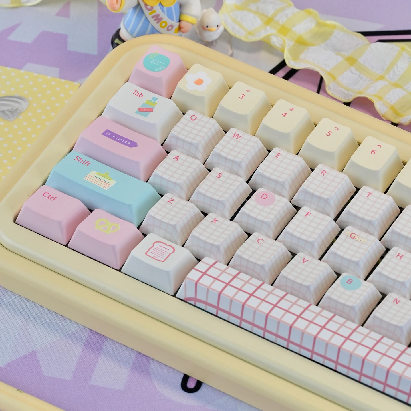 Summer Journal Keycaps Dye-sub Cherry Profile PBT Keycaps Set Pink Cute Key Caps For MX 61/68/96/104 Mechanical Keyboard