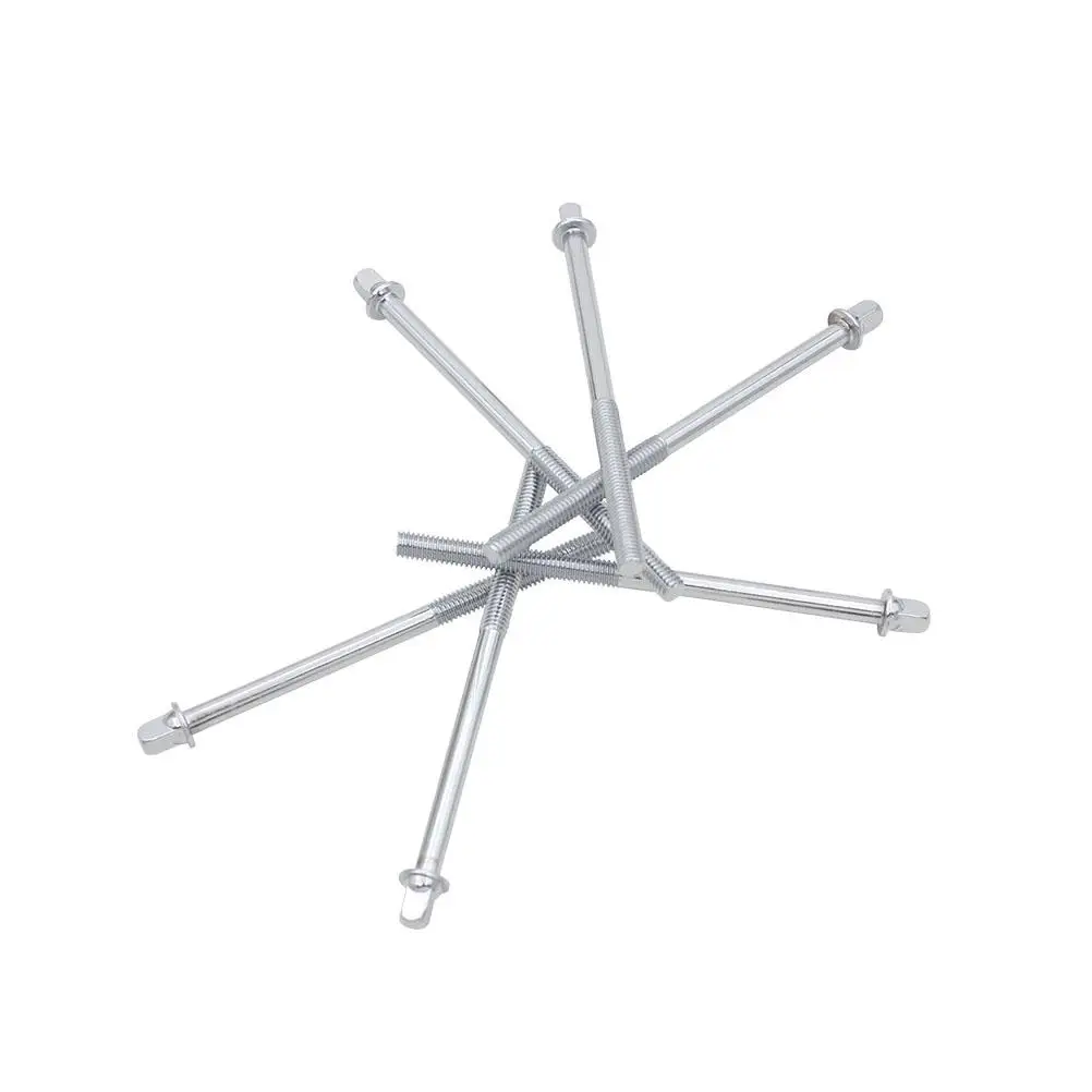 

6 Pcs Drum Accessories Screws Jazz Long Snare Iron Plating Silver with Washers Tension Rod