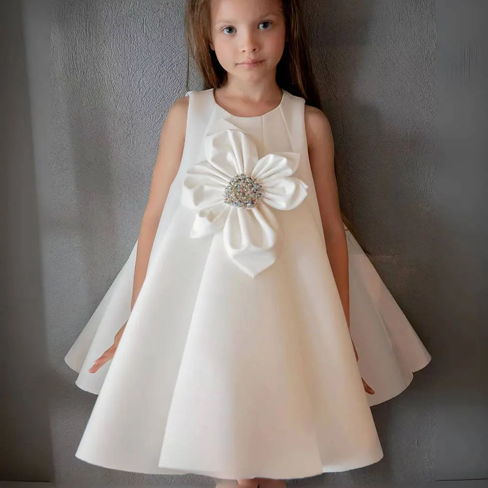 

Elegant Girls Dress with Handmade Flowers O Neck Princess Baby Kids Wedding Birthday Party Gown First Communion 2024
