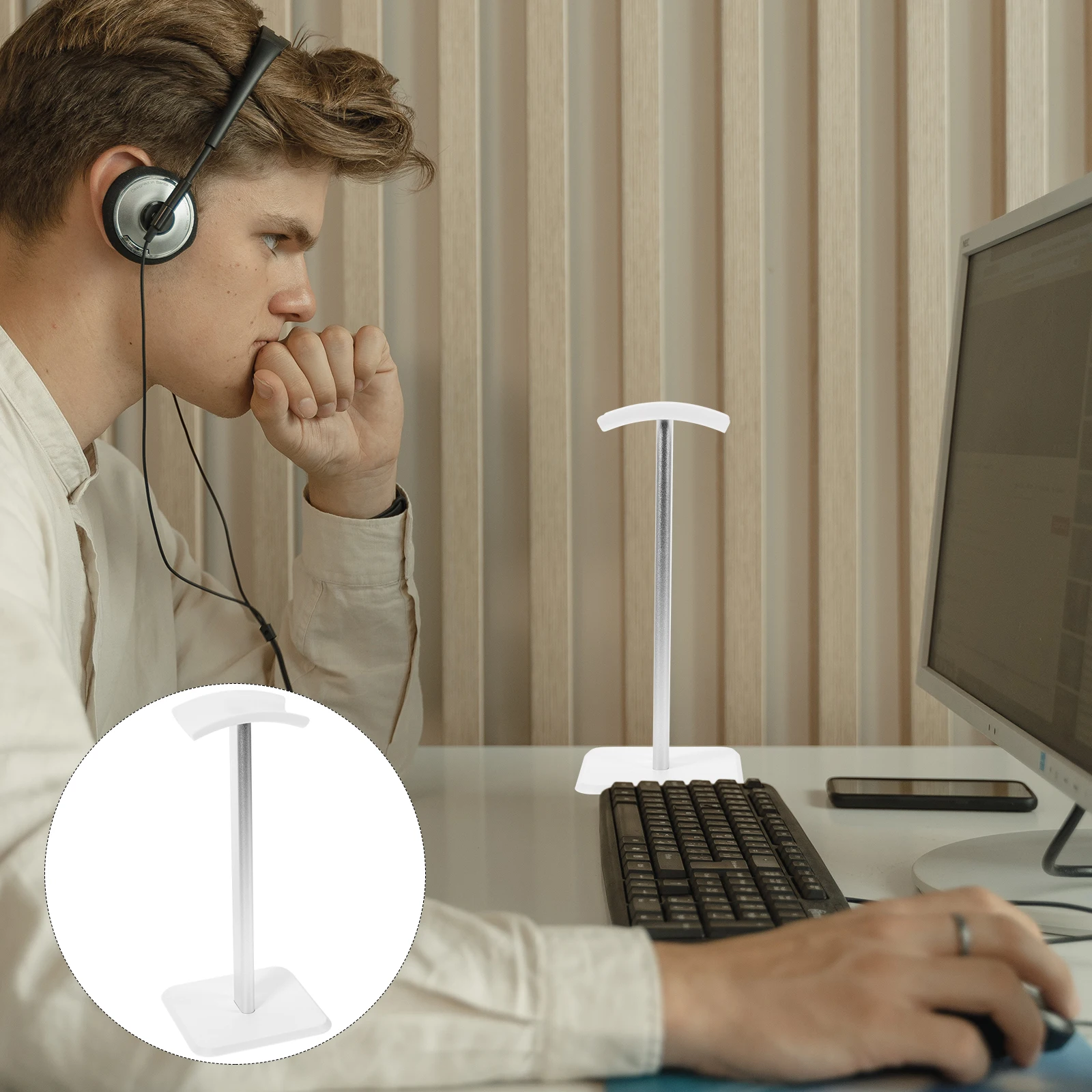 

Aluminum Alloy Headset Holder For Desk St for Over Ear Wireless Gaming Headsets White Color Stable Desktop Holder