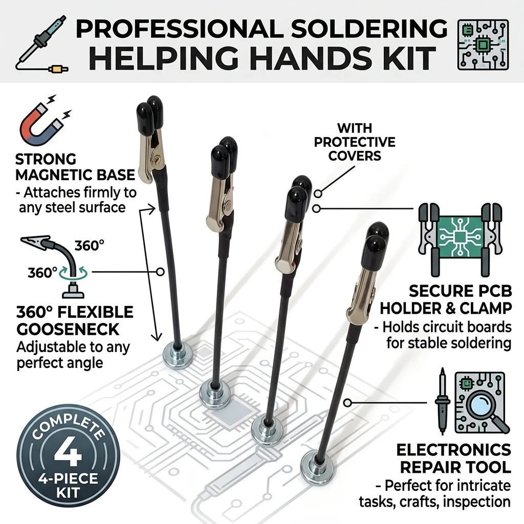 Soldering Third Hand Helping Hands Magnetic Base Flexible Gooseneck Arms PCB Board Holder Clamp Electronics Repair Tool 1 Pc
