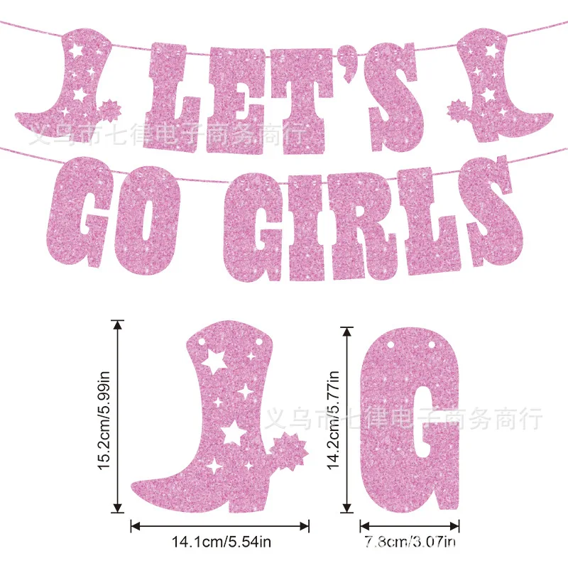 Lets Go Girls Bachelorette Dekorationen Glitzer Banner Stiefel Cowgirl Hut Girlande Bachelorette Party Western Cowgirl Partyzubehör