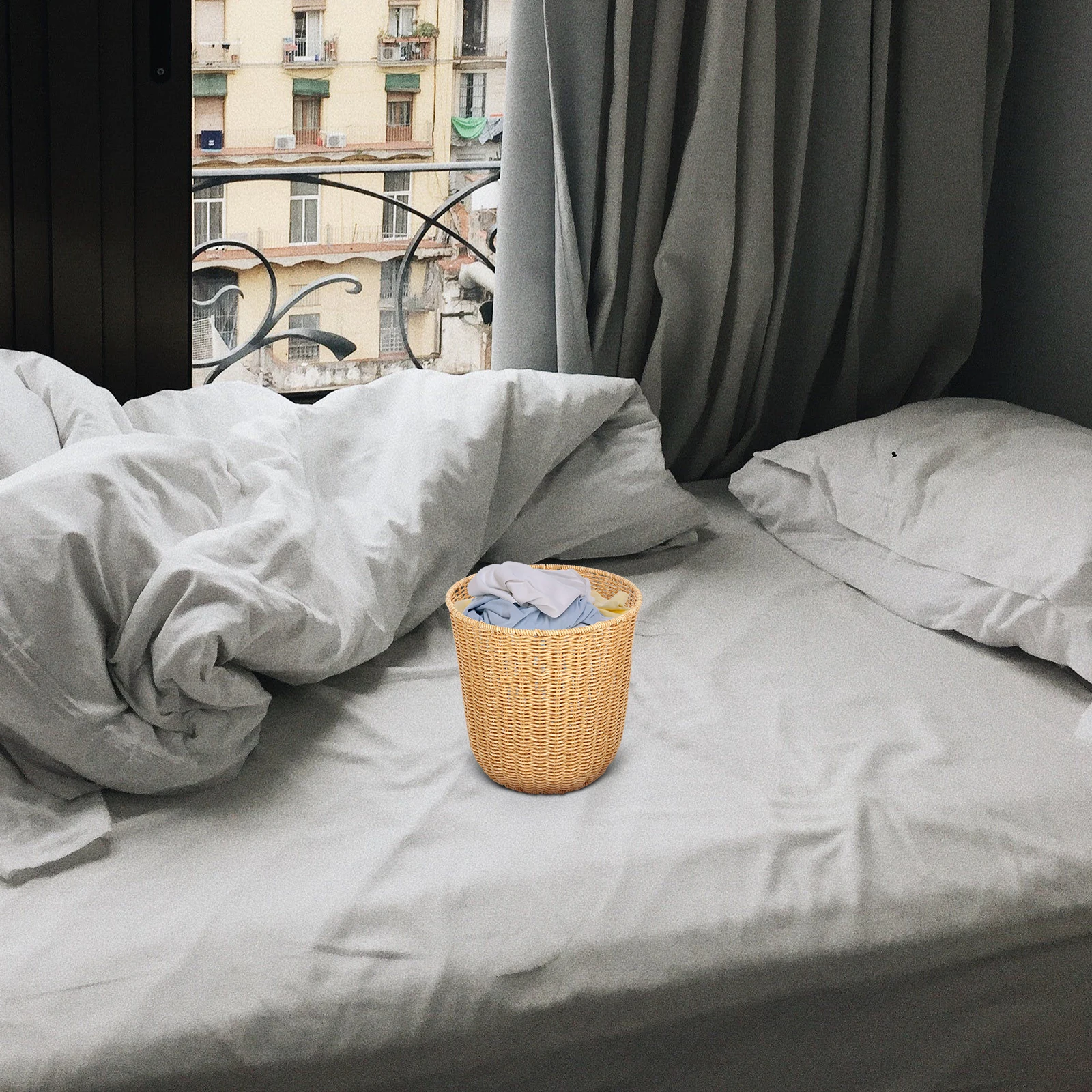 

Woven Trash Can Basket Large Capacity Storage Organizer Home Decor Sundry Woven Box Toy Bin Bathroom Desktop Container