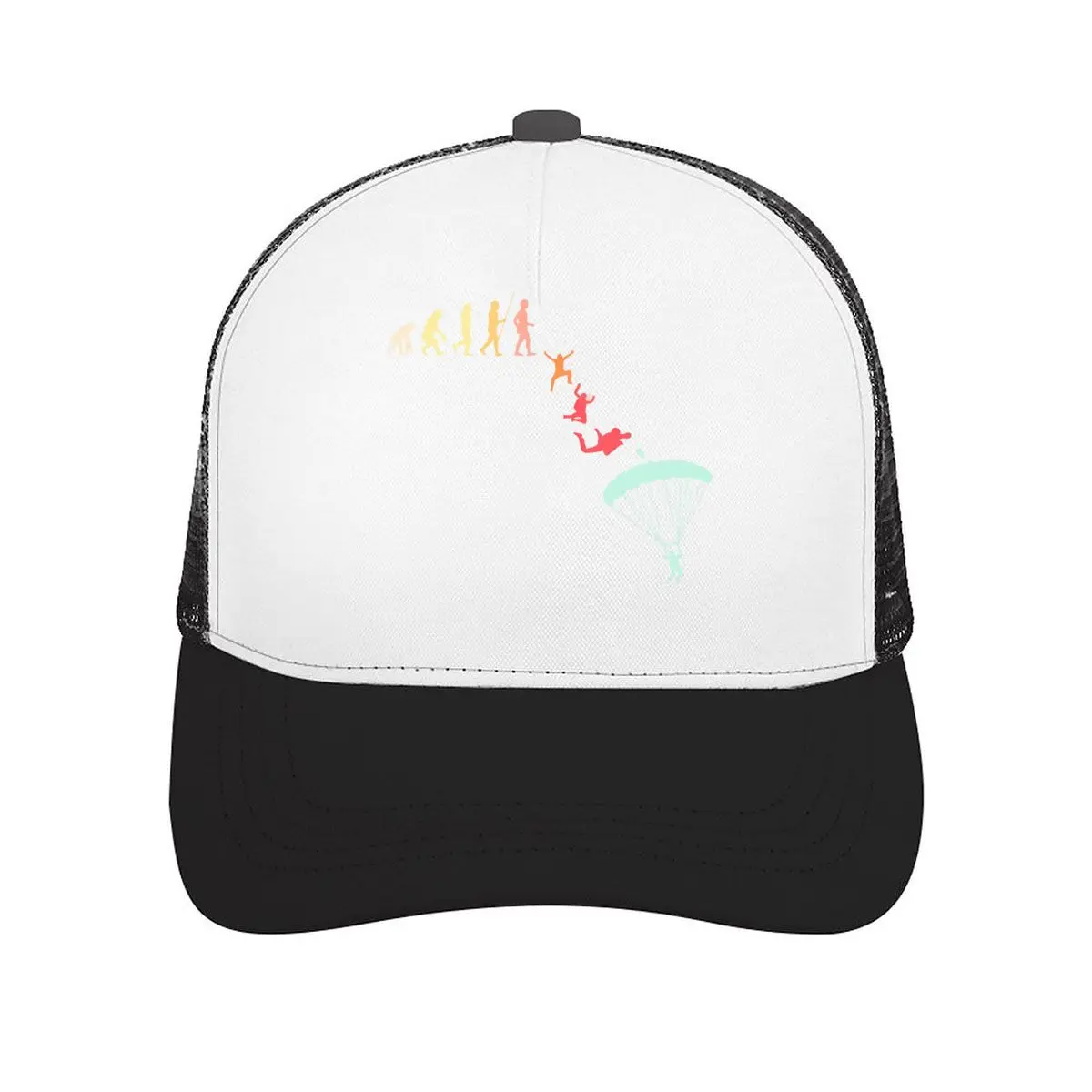 Human Evolution Skydiving Paragliding Parachute Silhouettes Mesh Baseball Cap Casual Hat For Womens Unisex Female