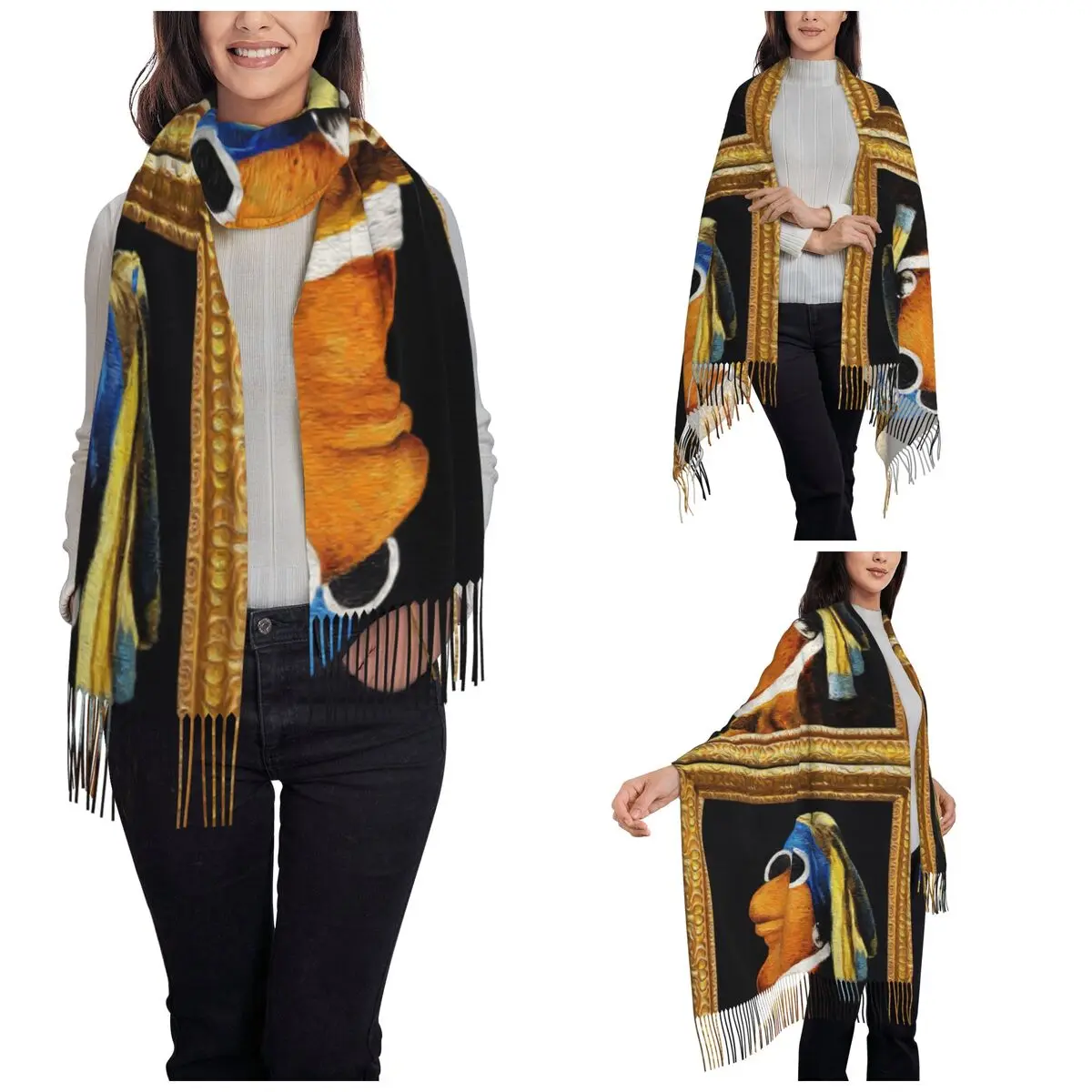 ماركوس الدودة ميمي وشاح للمرأة الخريف شالات الكشمير التفاف فتاة مع حلق اللؤلؤ طويل كبير وشاح شال لارتداء اليومي