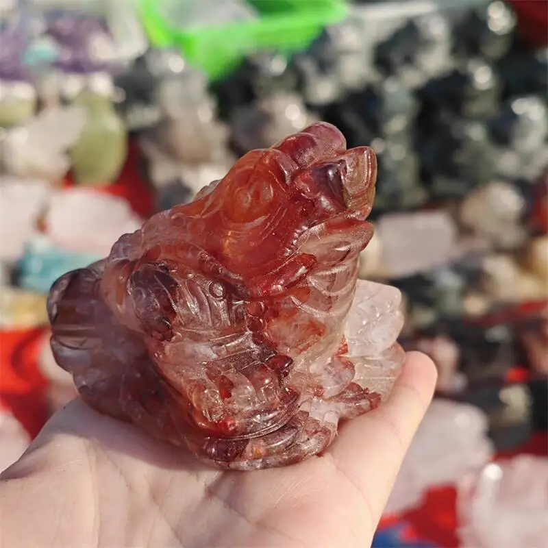 Natural Red Fire Quartz Hematoid Jin Chan Carving Polished Quartz Healing Stones Gemstones For Home DIY Decoration Gift 1pcs