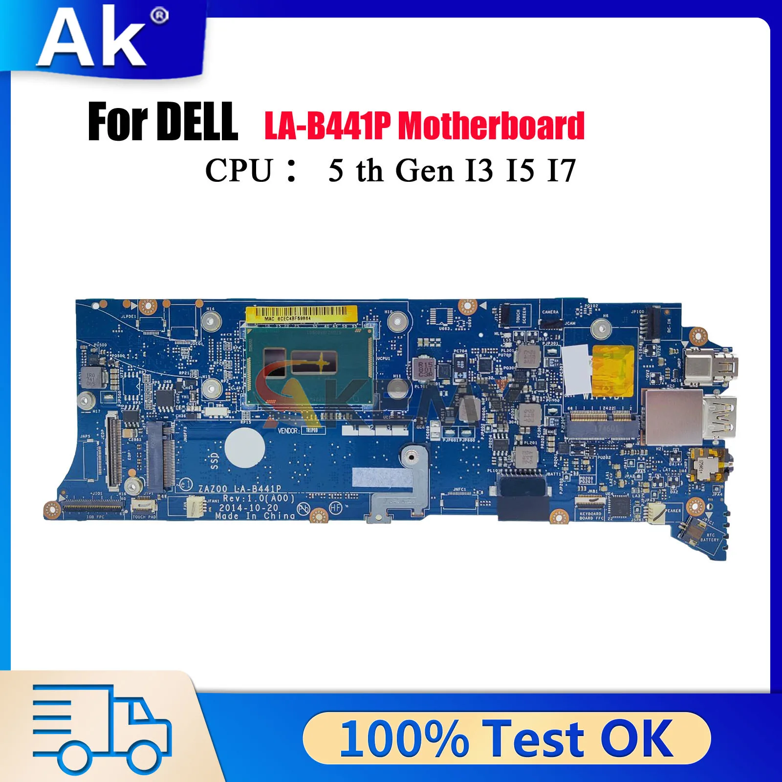 

ZAZ00 LA-B441P Mainboard For Dell XPS 13 9343 with i5 i7 CPU CN-0T94C8 T94C8 09K8G1 DDR3 100% Fully Tested