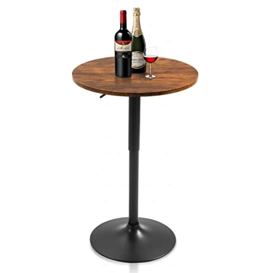 

23.6 Round Adjustable Height Bar Table with MDF Top and Metal Base Brown Modern Cocktail Table for Cafe Kitchen Island Bar Coun