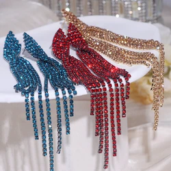 Classic Fashion Statement Earring Long Full Rhinestone Earrings For Women Wedding Evening Party Crystal Tassel Earrings Jewelry