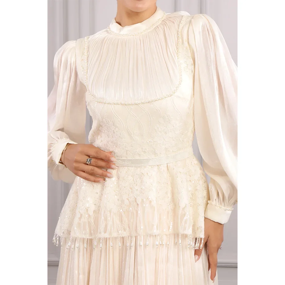 Maßgeschneiderte lange Abendkleider mit langen Ärmeln, elegante Ballkleider für formelle Anlässe, Perlenkristall 2025, knöchellange Ballkleider