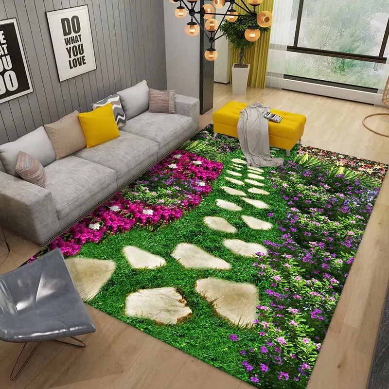 3D Pastoral Living Room Carpets Flower Grass Stream Bedroom Decoration Rug Garden Pathway Rugs Home Decor Floor Mat ковер tapis