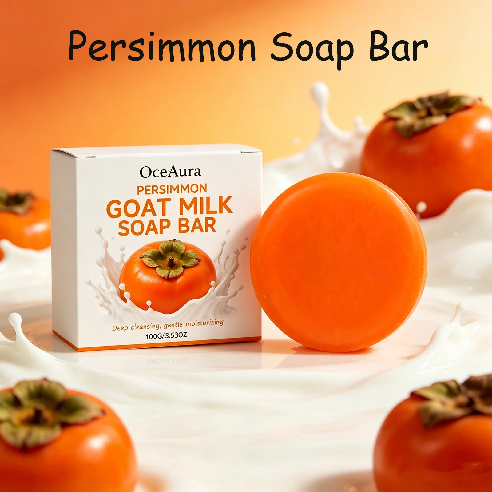 OceAura Persimmon Soap Bar for Body Odor Control Moisturizing Clean Skin Exfoliation Dirt Remover Goat Milk Soap Shower Soap