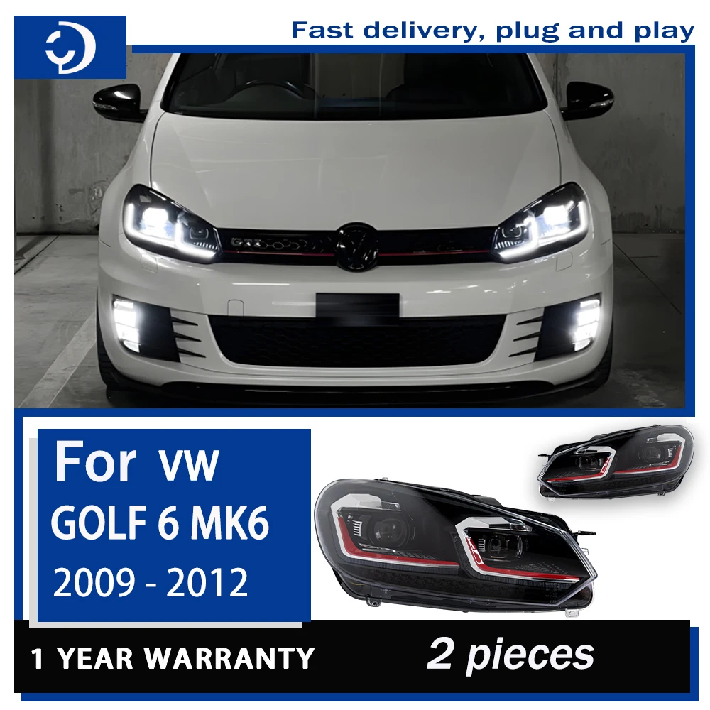 Car Styling Headlights for VW Golf 6 MK6 jetta R20 Black Samurai Style LED Headlight 2009-2012 Head Lamp DRL Signal Projector