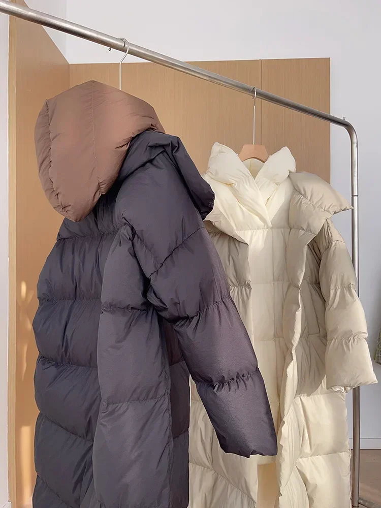 Doudoune à capuche en duvet de canard blanc moelleux pour femme, faux parkas deux pièces, manteau long chaud, veste optique, mode hivernale