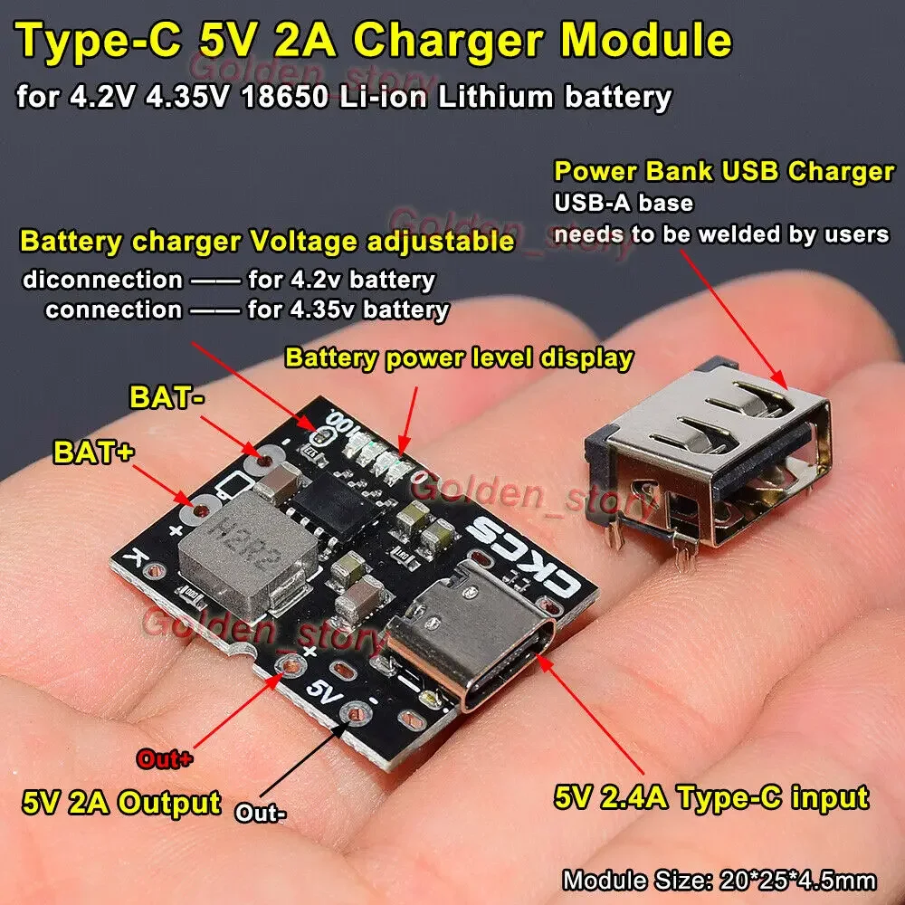 Mini 5V 2A Type-C USB Charger Module Charging Board For 4.2V 18650 Lithium Li-ion Battery  DIY Power Bank