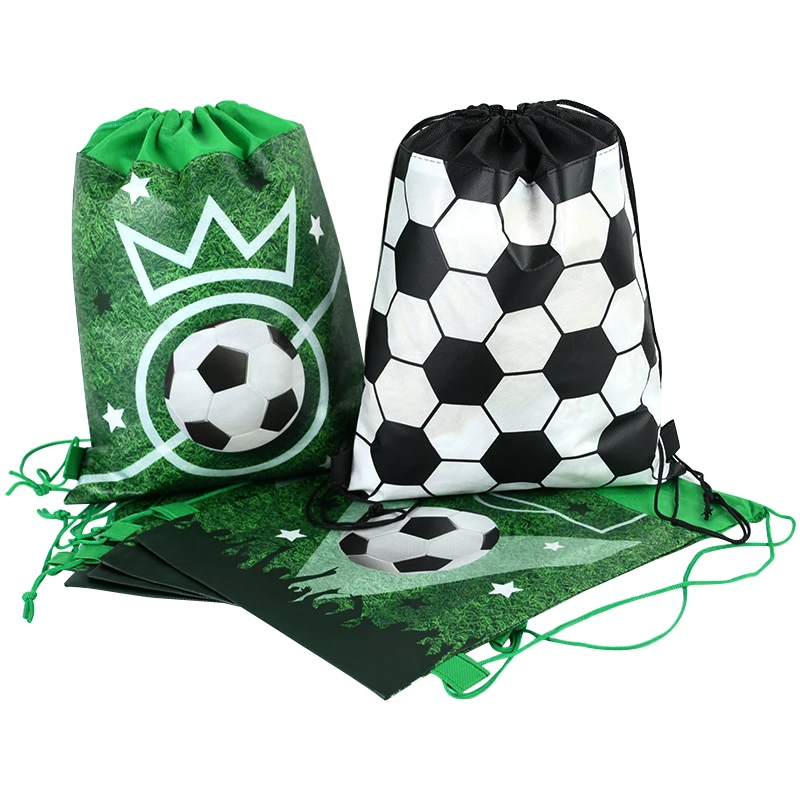 3Pcs Football Pattern Non-Woven Drawstring Pocket Soccer Sport Theme Birthday Party Decorations Gifts Bag Kids Boys Favors Pouch