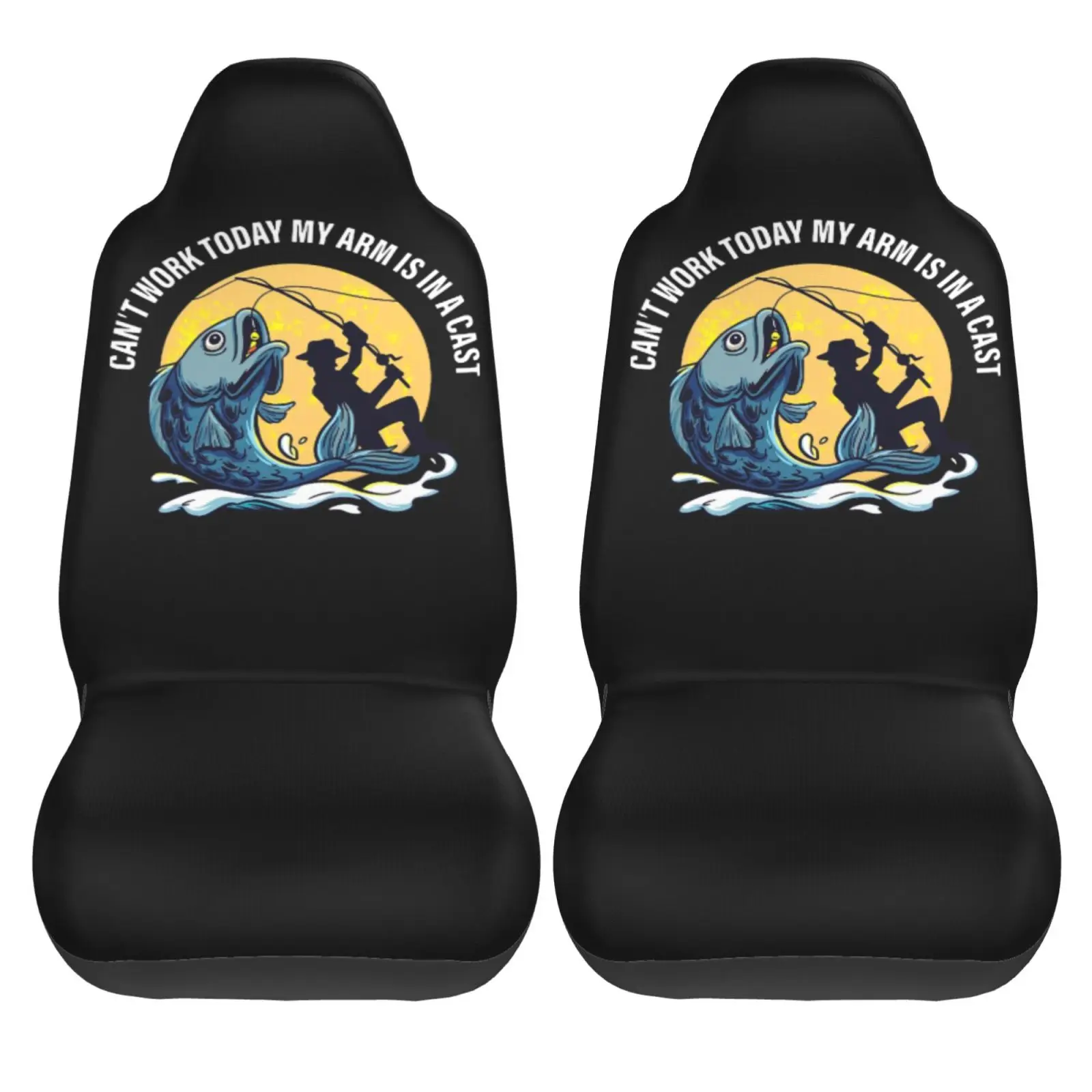 

Retro Style Fishing Print Car Seat Covers Set 2 Pcs Elastic Auto Interior Car Accessories Protectors Non-Slip Auto Cove