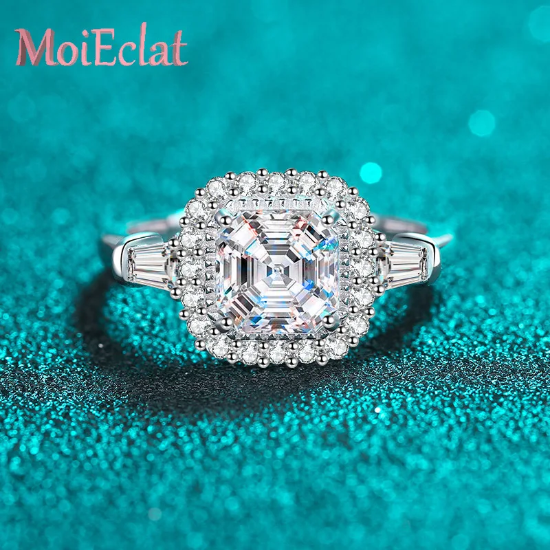 

Sparkling Geometric Platinum Pt950 Jewelry Ring for Women with 2ct Asscher Cut Square Moissanite Wedding Birthday Gift