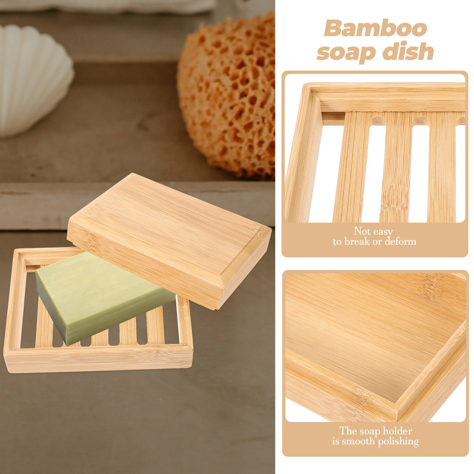 

1pc Hollow Bamboo Soap Dish Bathroom Shower Soap Holder Bamboo Tray Soap Drain Drainage Self Draining Dishes Drainer 11x8x4cm