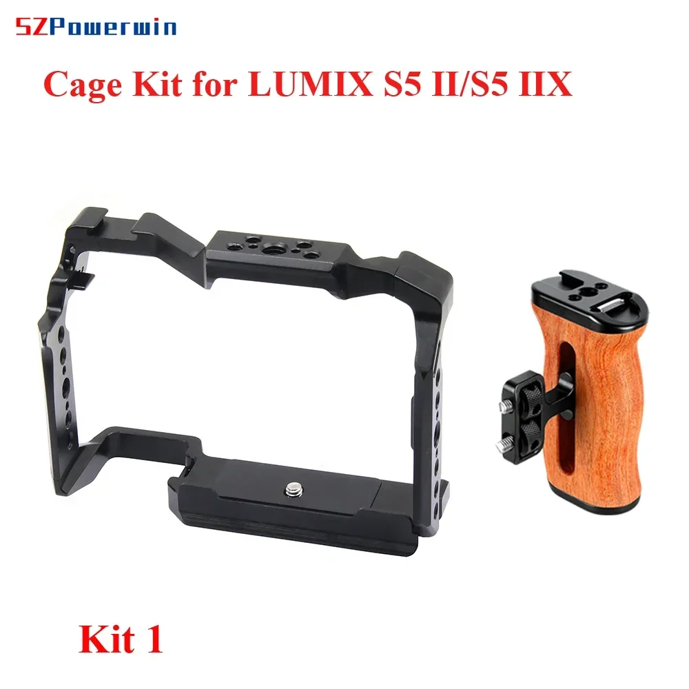 SZPowerwin Camera Cage For Panasonic S5II S5IIX Wooden Handgrid Handle Kit Aluminum Alloy Multifunctional Arri Locating Screw