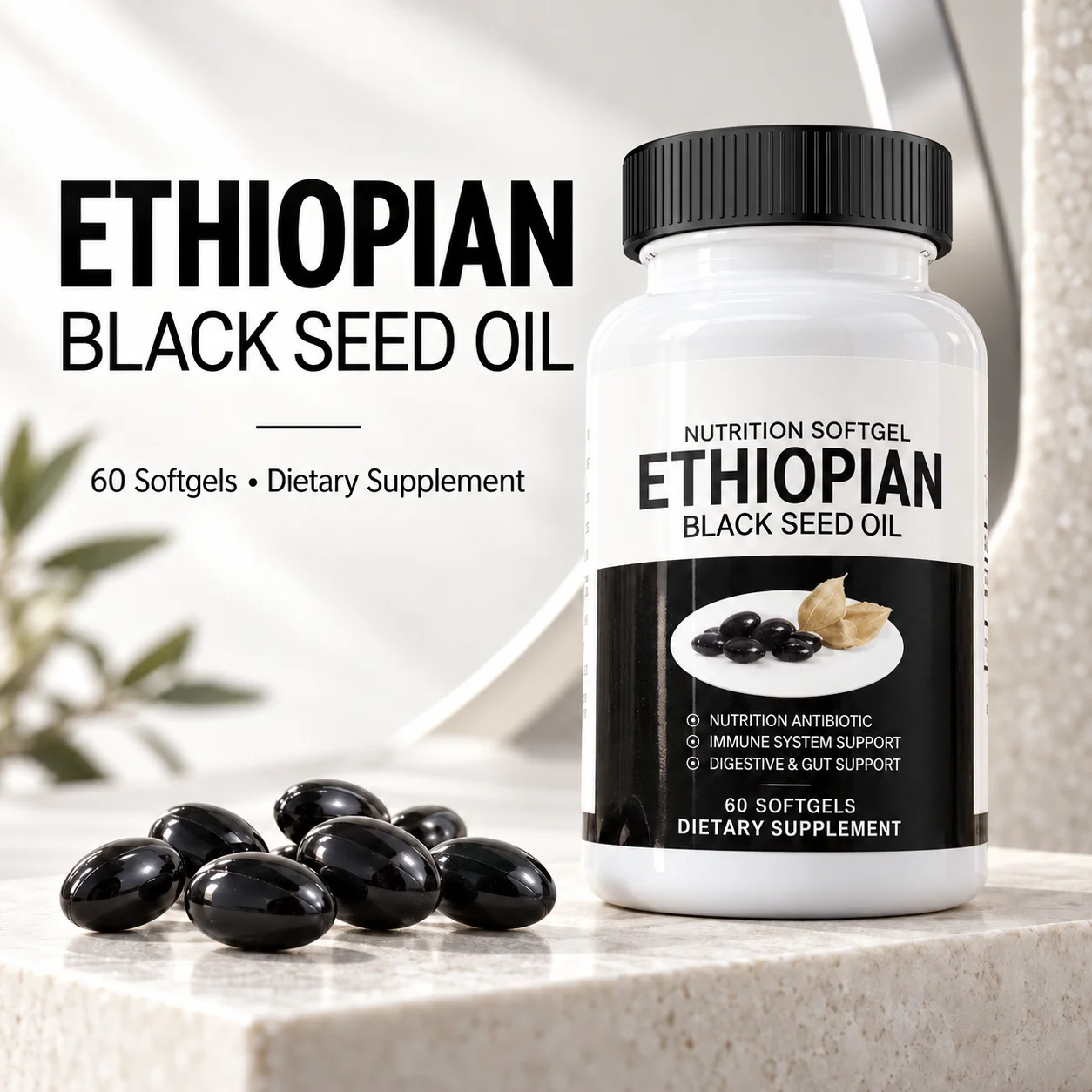 Ethiopian Black Seed Oil Softgels 60 Capsules, Dietary Supplement for Immune System Support, Digestive Health and Daily Wellness