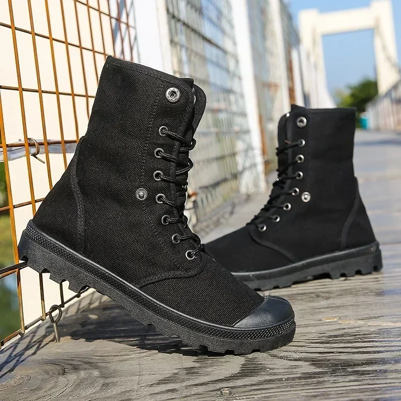 Buty płócienne Buty męskie Buty wysokie dla mężczyzn 2025 Nowy trend Buty z mankietem na platformie Mężczyźni Casual Ankle Boots Military Bota Masculina