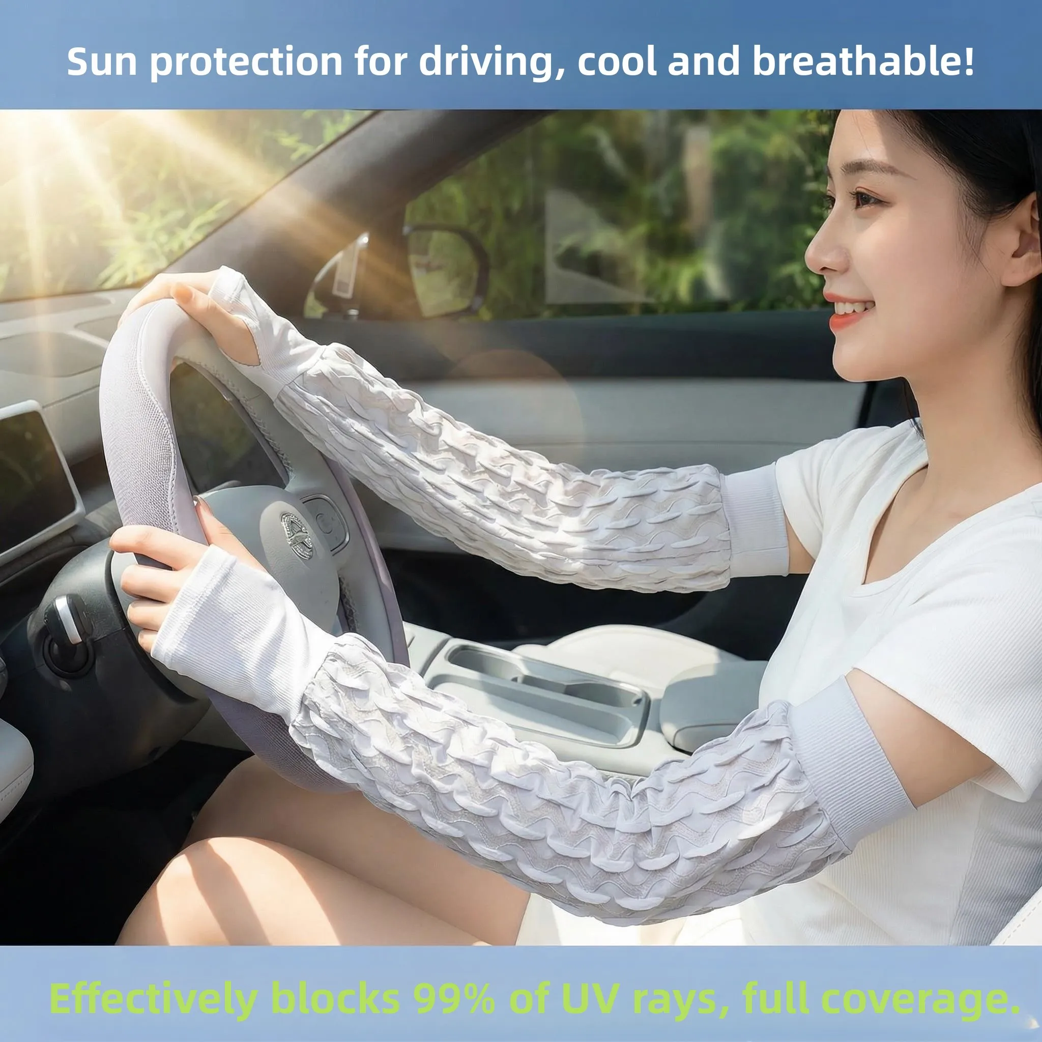 日焼け防止スリーブカバー-ゆったりとした薄いアイスシルク素材で通気性抜群-運転やサイクリングに最適-uvカット-レディースハンドスリーブ-2026年夏
