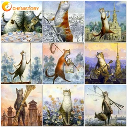 CHENISTORY Handwork Painting By Numbers Kits On Canvas Cat Animal Picture By Number Acrylic Paint Home Arts Decoration