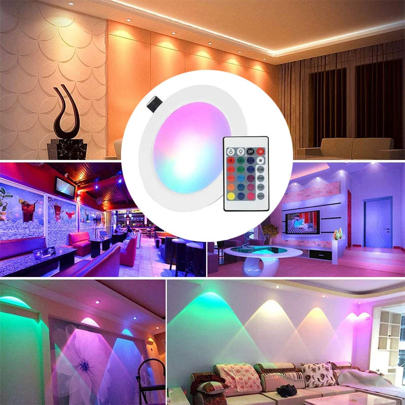 Lampa sufitowa RGB LED typu Downlight AC 10W/15W AC 110V 220V ściemniania wpuszczane Led lampa punktowa z IR lampa zdalnie sterowana