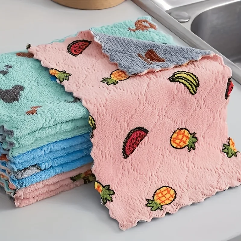 

Printing Bowl cloth coral velvet double-sided dishcloth oil-free cleaning cloth thicken bibulous