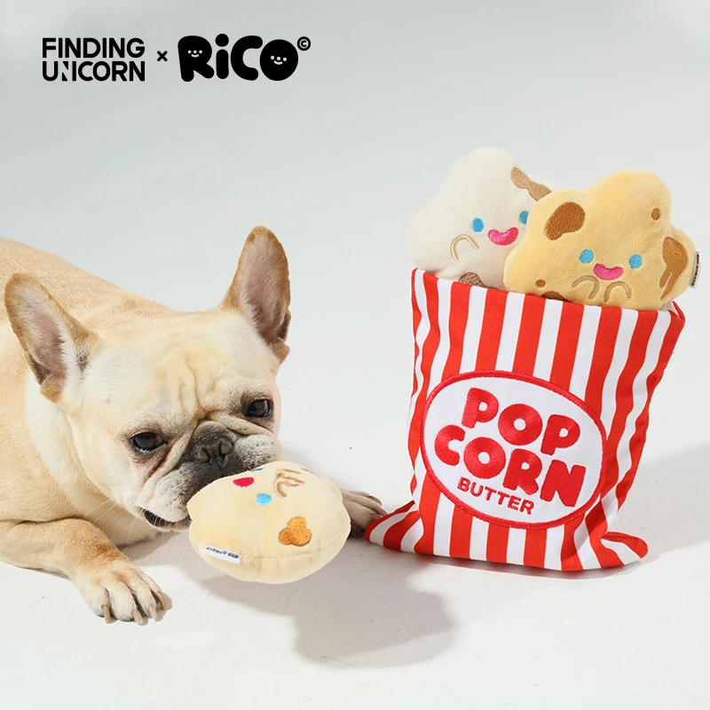 Finding Unicorn RiCO Pet Food Series -Bagged Popcorn Plush Sound Toy Cute Cartoon Doll Birthday Gift Plush Doll Kitten Puppy