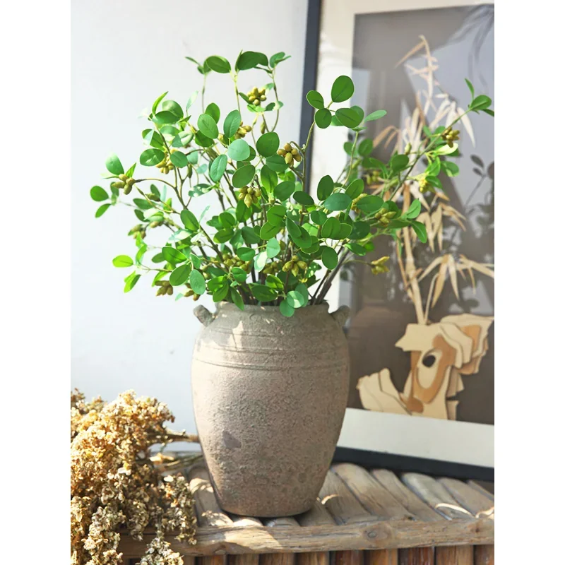 80cm Nordic Artificial Pachysandra with Fruit Green Plant Wedding Home Decor Multi-leaf Fake Tree Plant Decoration Ornaments