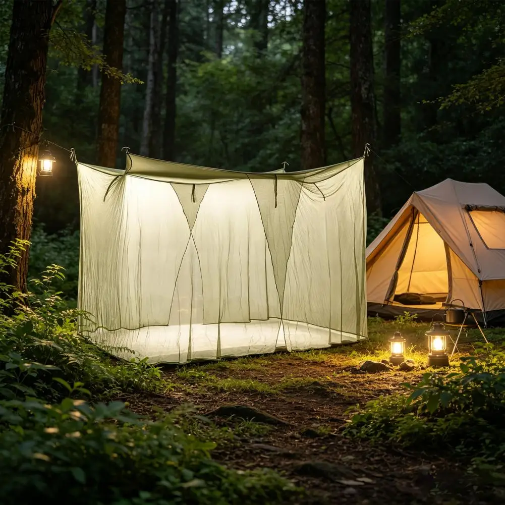 Breathable 4 Corner Mesh Canopy Mosquito Nets with Easy-Setup Hooks for Camping, Dormitory, Home & Outdoor | Anti-Mosquito Solut