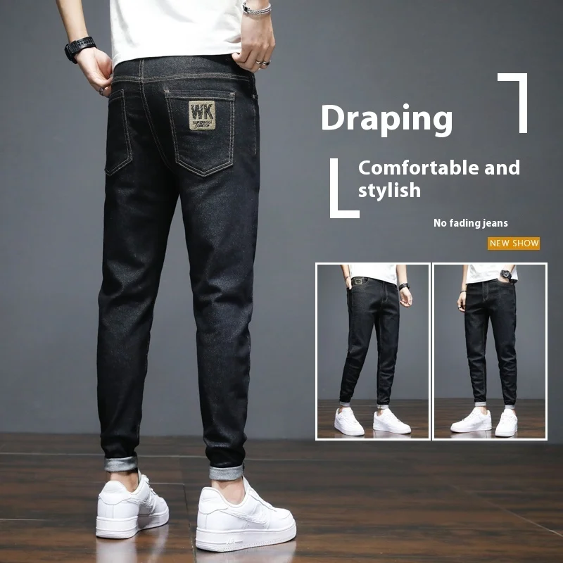 

Denim original denim jeans that don't fade in spring and summer Korean style straight leg slim-leg men's light business fashion