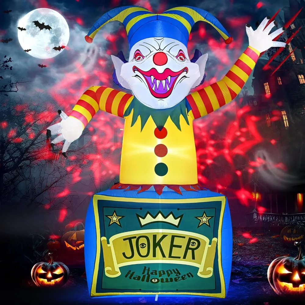 8 FT Halloween Inflatables Clown Outdoor Decorations with Dynamic Projector Light and Build-in LED Lights