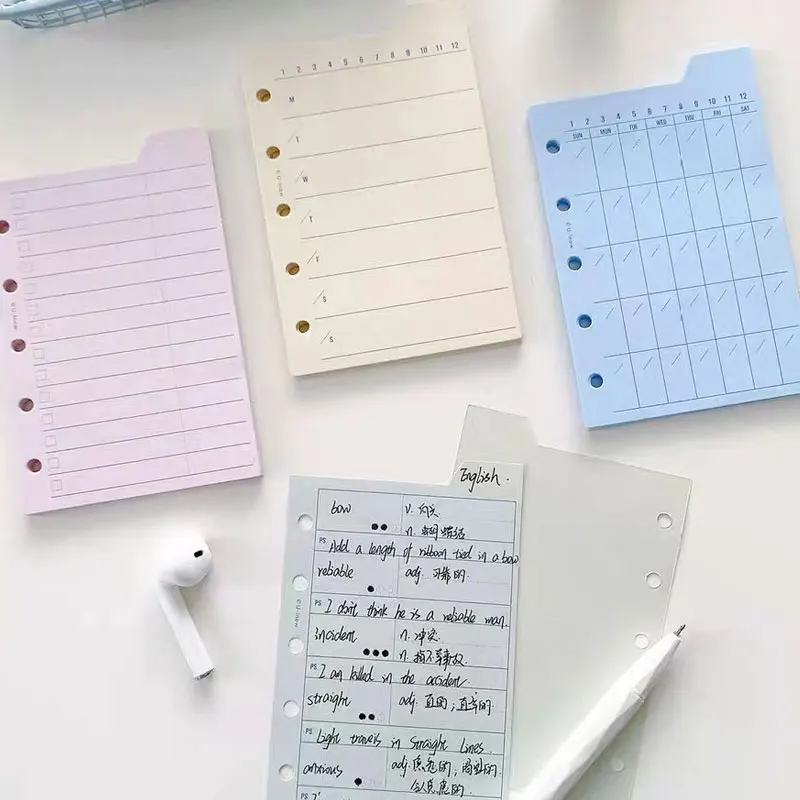 30Sheets M5 5Holes Colorful Loose Leaf Notebook Refill Spiral Binder Inner Page Weekly Monthly To Do Inside Paper Stationery