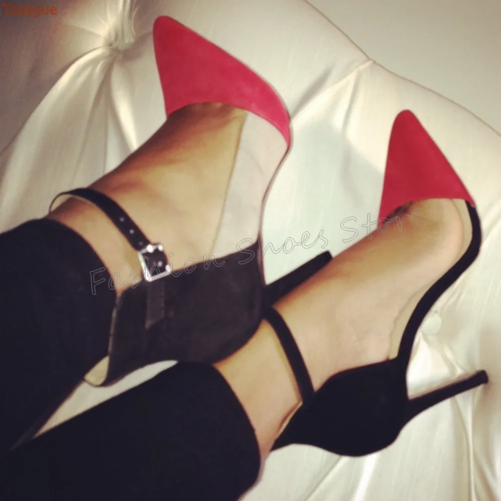 

Red Ankle Buckle Pointed Toe Splicing Pumps Stilettos High Heels High Heel Shoes for Women Heels 2025 New Zapatos Para Mujere