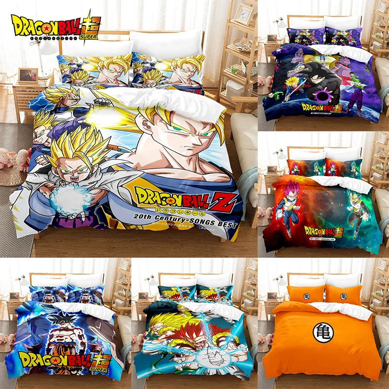 Dragon Ball Bedding Set Quilt Cover Goku Pillowcase Cartoon Anime Decor Bed Spead Bedroom Duvet Cover Bedding Suit Kids Gift