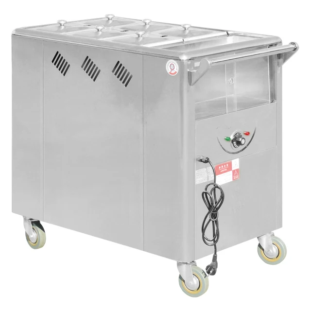 Restaurant 6 Pans Stainless Steel Chafing Dish Cart Food Plate Electric Soup Hong Kong Porridge Soup Warmer Trolley BN-A02-E