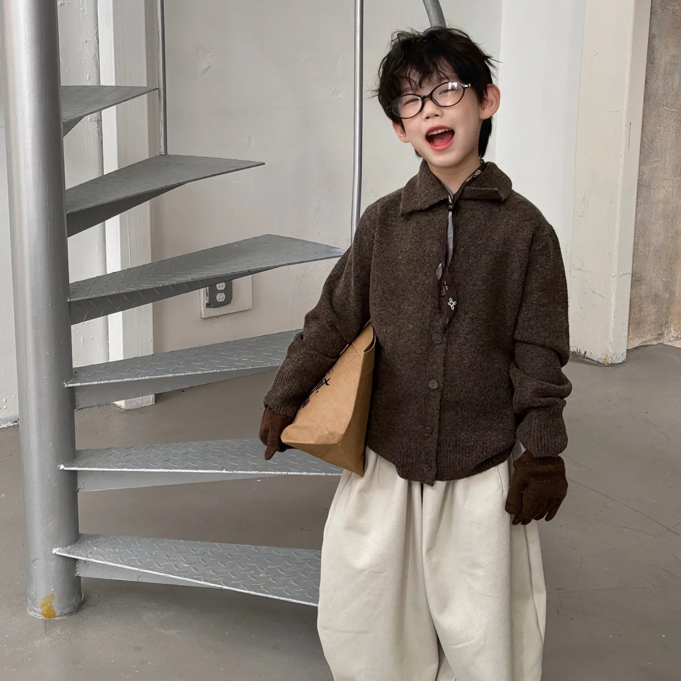 سترة بولو طوق سميكة الرجعية كسول نمط محبوك سترة شتاء جديد بنين الأطفال الكورية فضفاضة عادية جديدة لينة