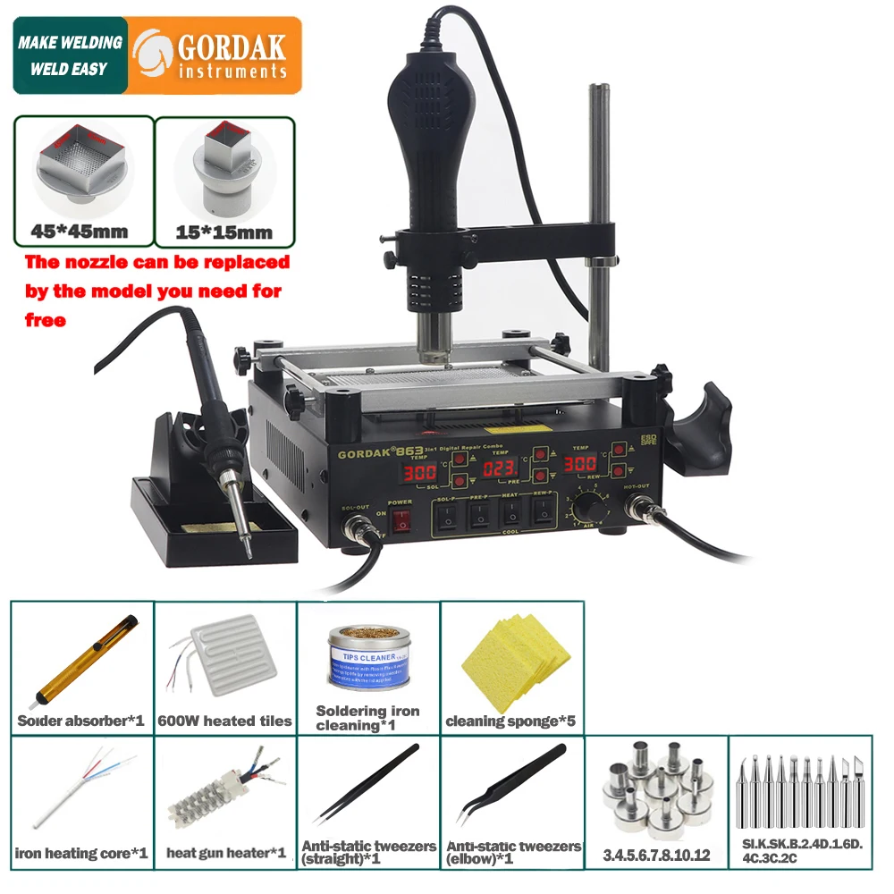 100% Original GORDAK 863 3 in 1 Welding Station Hot Air Rework Station Preheating Station For Soldering&Soldering Iron Electric