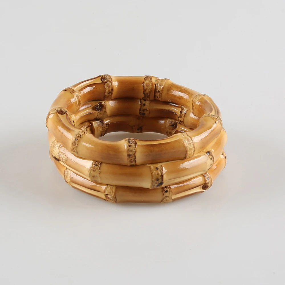 Nilerun Romantic Unique Handmade Three Circles Rings Twisted Stacked Triple  Trio Wide Thick Natural Bamboo Root Bangle Bracelet