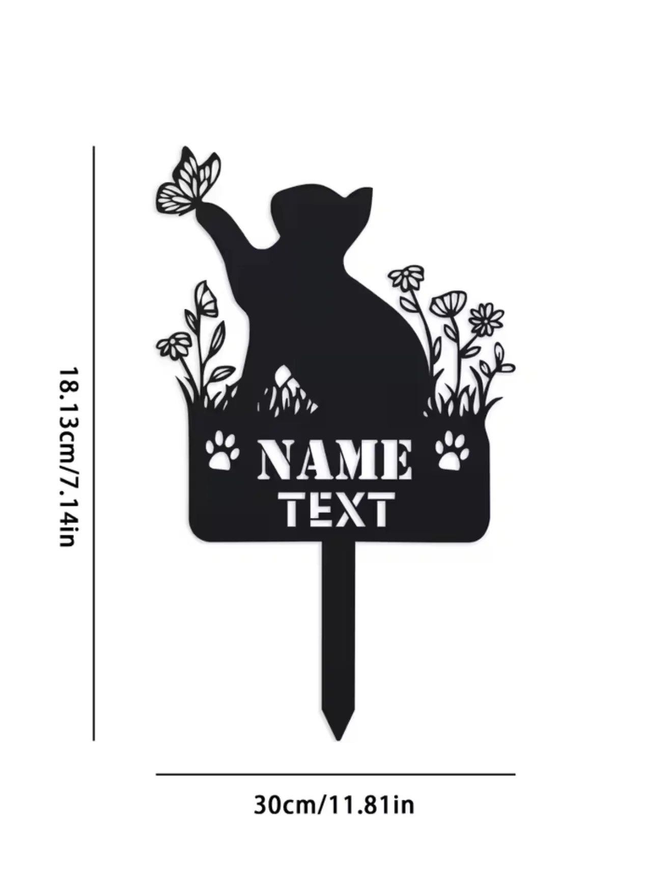 Custom Cat Memorial Stake Personalized Name Plaque Metal Spring Cat Design with Butterfly And Flowers Grave Marker Cat Loss Gift