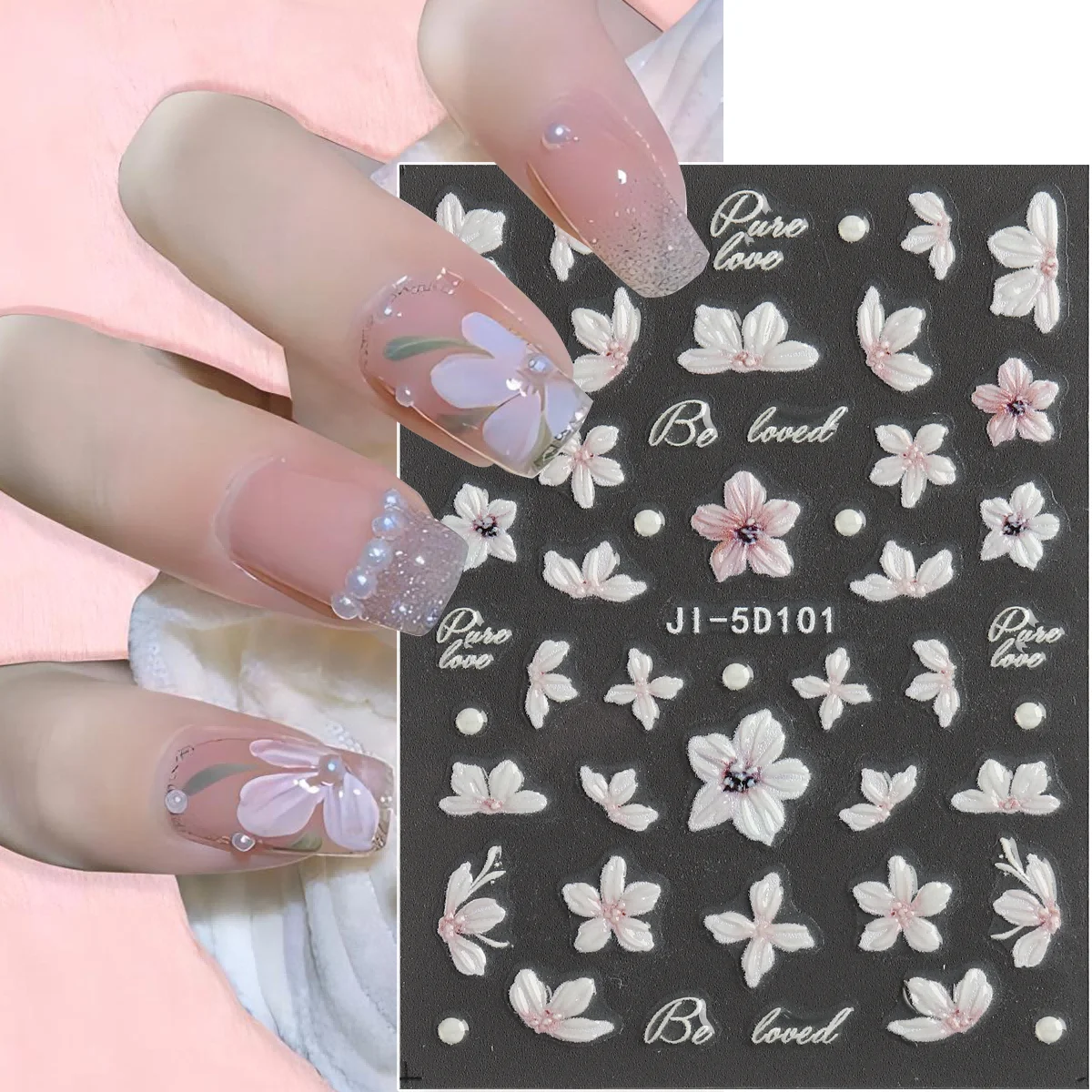 

5D Cherry Blossoms Nail Decors Sticker Self-Adhesive 3D Floral Carving Design Nail Decal Spring Summer Nail Art Decor LEJI-5D101