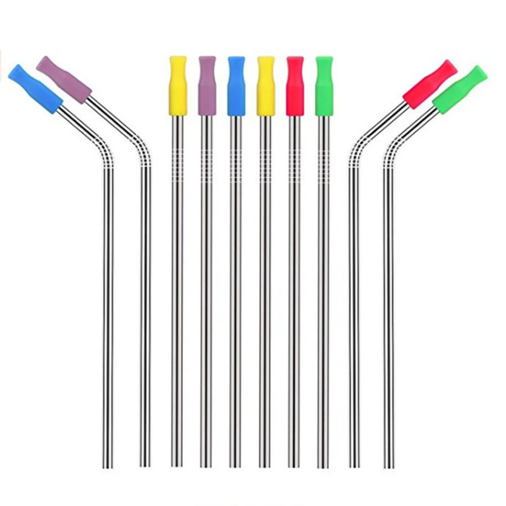 25 PCS Tasteless Straw Tips Stainless Steel Straws Silicone Metal Random Color Covers Food Grade