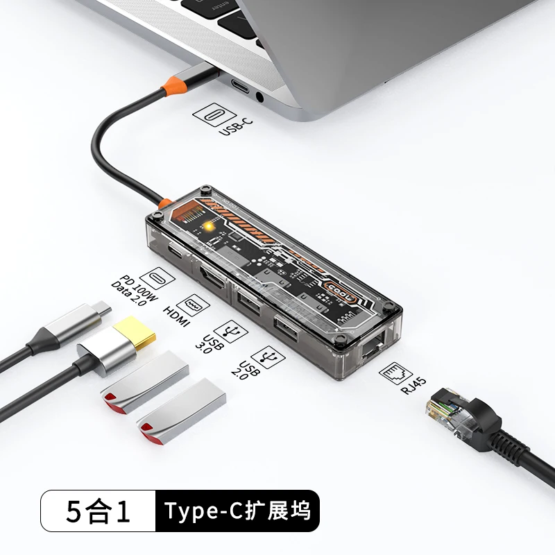 USB-C-Dockingstation mit HDMI-kompatiblem 4K@30Hz-Display, 5Gbps USB-C 3.0 HUB, 100W PD, SD/TF für MacBook Pro Air, iPad, PC – Detail 16