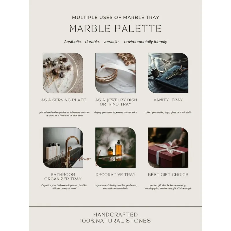 Real Luxurious Marble Vanity Tray for Perfume Candles Jewelry Luxury Calacatta Marble Tray for Home Decor